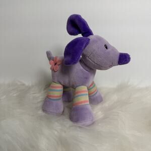 Gund Kids Giggling Girls Purple MINI Dog Pink Flower Striped Leg 6” Plush #20234